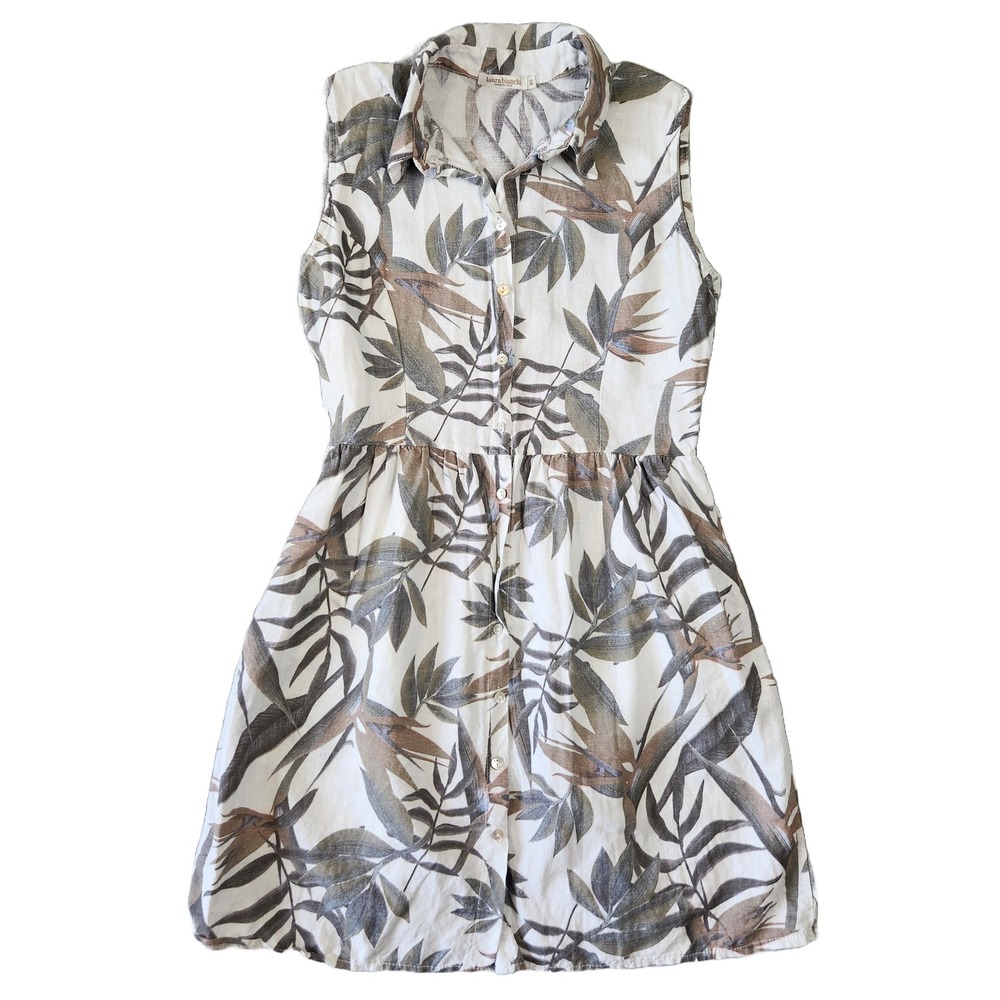 Laura Bianchi Linen Dress Women XS Sleeveless Button Down Beachy Feminine Summer